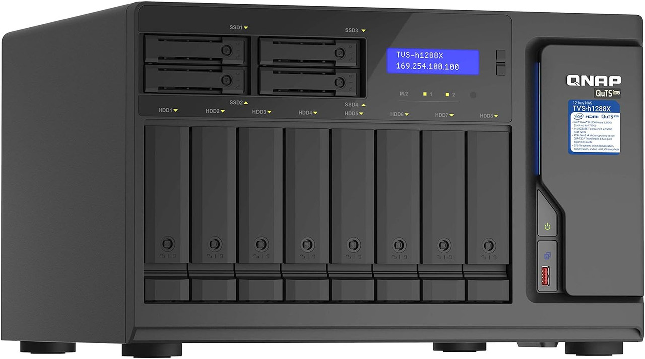 QNAP 12-Bay TurboNAS (8 x 3.5" HDD+ 4 x 2.5" SSD), SATA 6G, Intel Xeon W-1250 6 cores, 16GB DDR4 ECC TVS-H1288X-W1250-16G-US