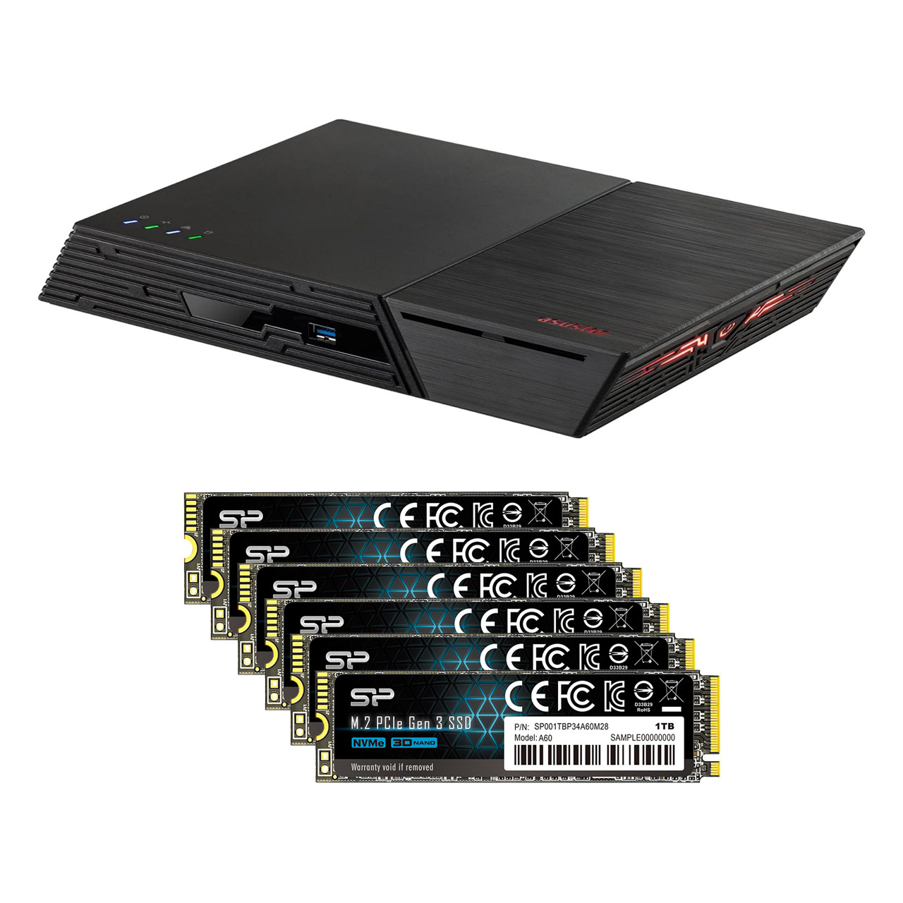 Asustor Flashstor 6 FS6706T - 6 Bay All-SDD NAS Storage, Quad Core 2.0GHz, Dual 2.5GbE Ports, 4GB RAM DDR4, Computer Network Attached Storage with 6 x 1TB NVMe SSD