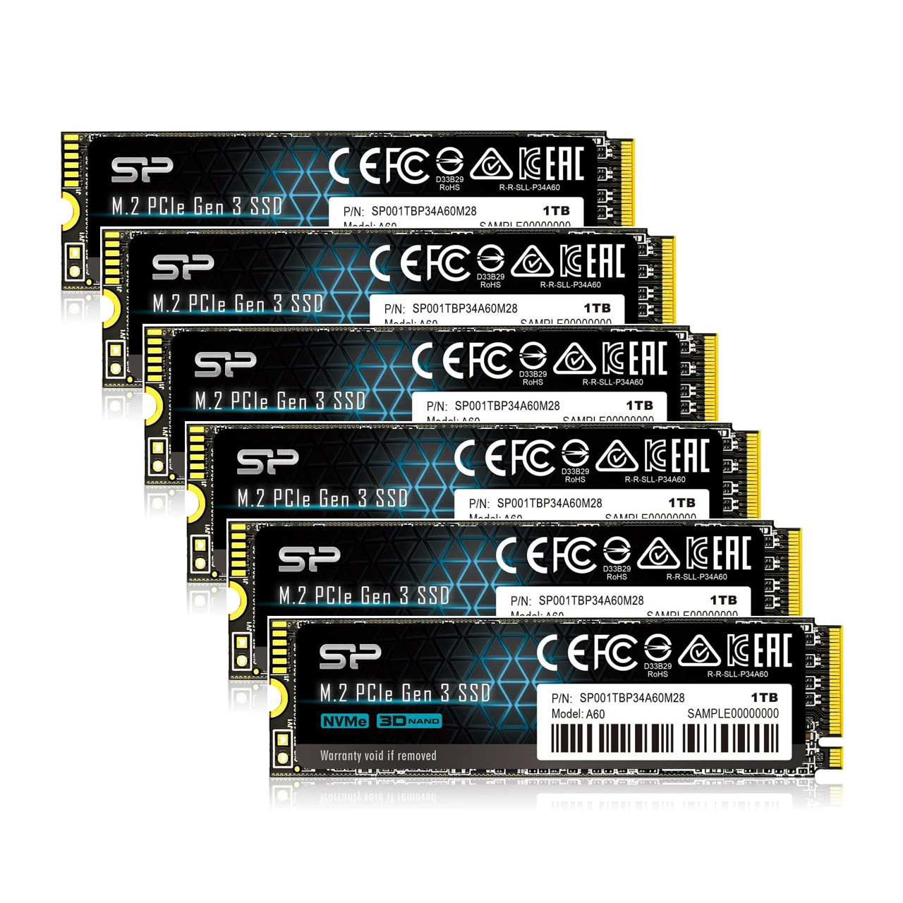 The Silicon Power SP001TBP34A60M28 1TB NVMe M.2 PCIe Gen3x4 2280 SSD offers fast read speeds up to 2,200MB/s, providing efficient storage performance in a pack of 6 for enhanced data management.