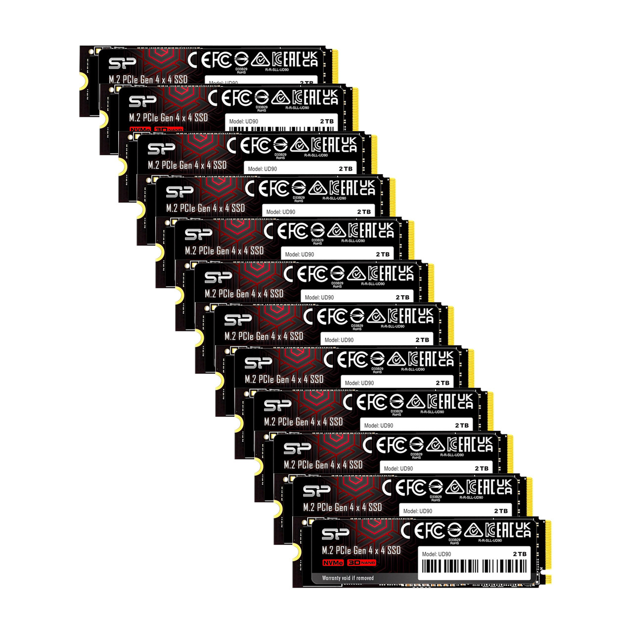 The Silicon Power SP02KGBP44UD9005 2TB UD90 NVMe 4.0 Gen4 PCIe M.2 SSD delivers blazing-fast read speeds of up to 5,000MB/s and write speeds of up to 4,800MB/s, providing exceptional performance in a pack of 12.