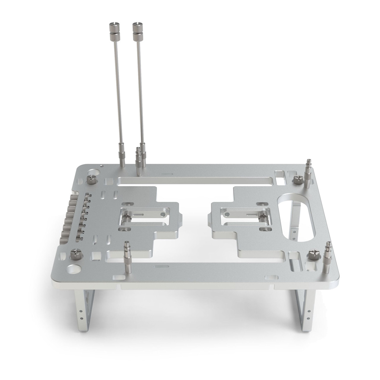 The Streacom BC1 V2 MINI Benchtable in silver combines a compact design with durable extruded aluminum construction, ideal for Mini-ITX hardware testing and portable builds.