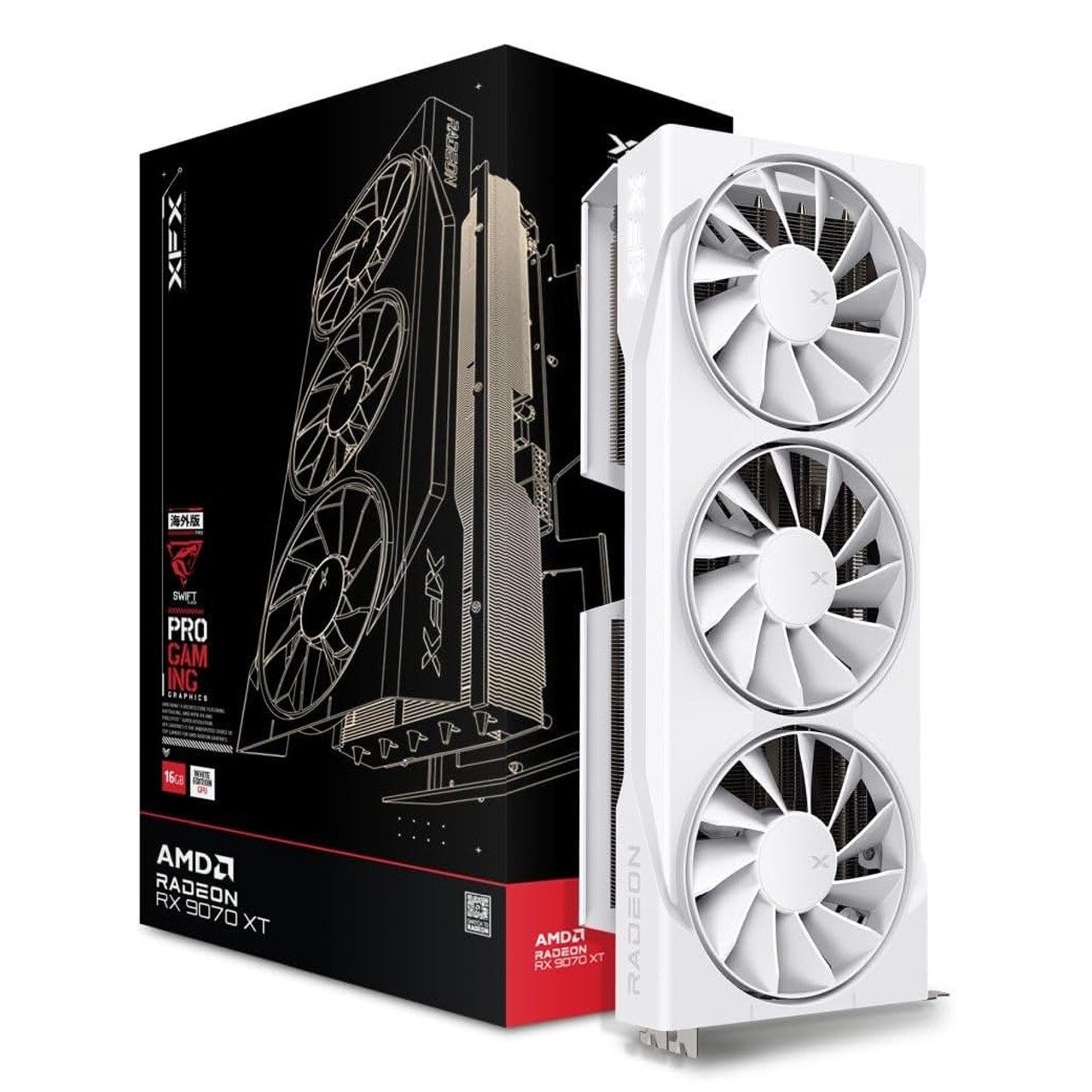 The XFX Swift AMD Radeon RX 9070XT Triple Fan White Gaming Edition features 16GB of GDDR6 memory, offering smooth performance and stunning graphics for demanding AAA titles and high-resolution gaming.