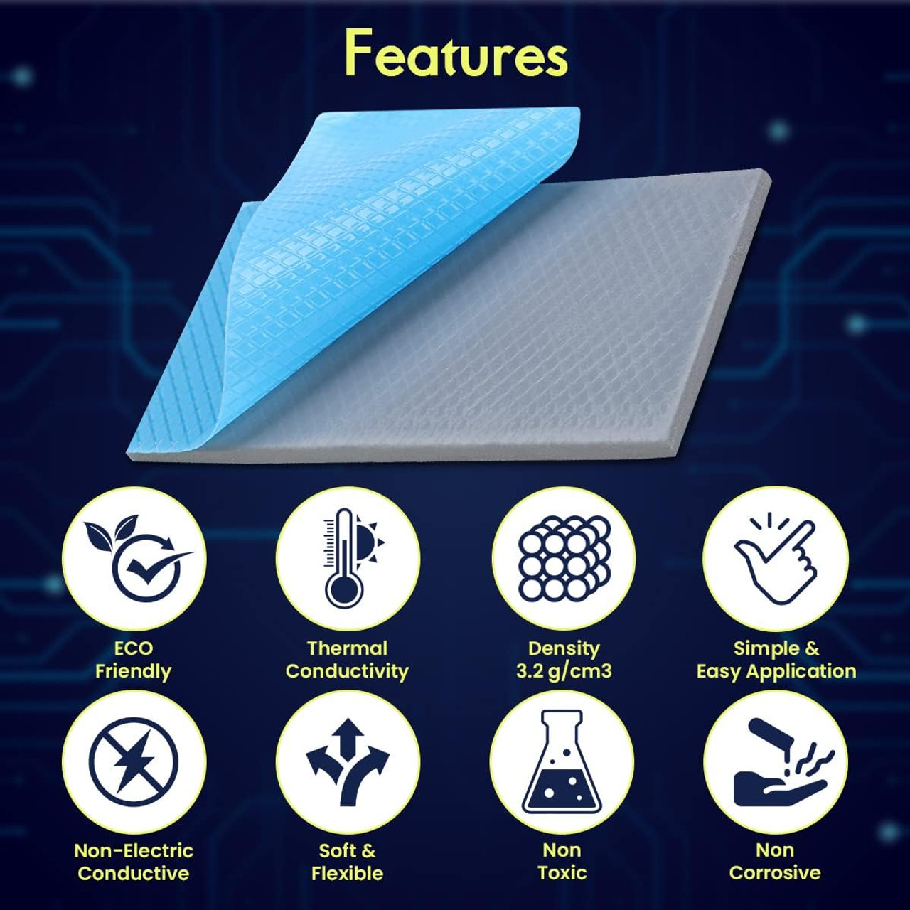1.5mm thickness is perfect for bridging larger gaps between heatsinks and hardware for optimal thermal contact.