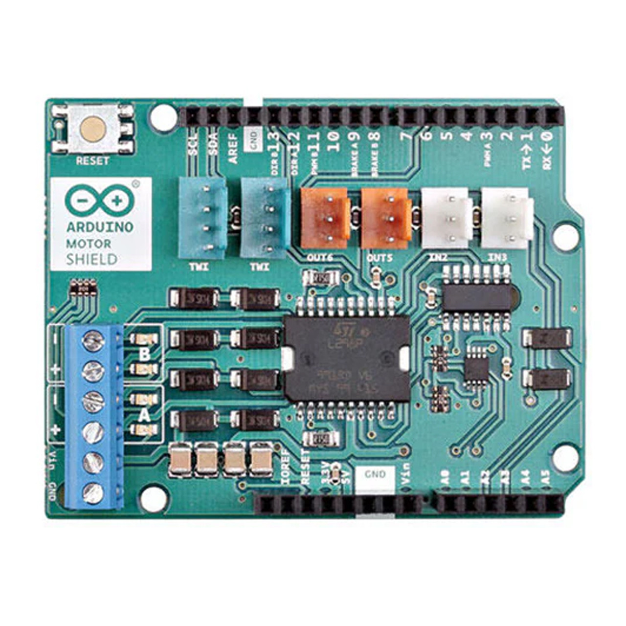 Drives DC motors, stepper motors, relays, and solenoids with ease using the L298 dual H-bridge driver.
