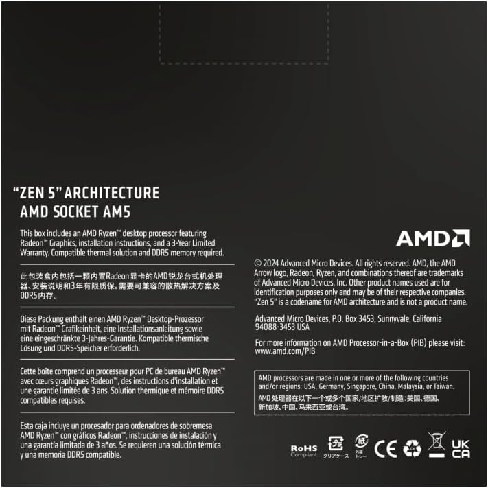 AMD Ryzen 5 9600X Processor (Zen 5) 6-Core 3.9GHz AM5 65W Desktop