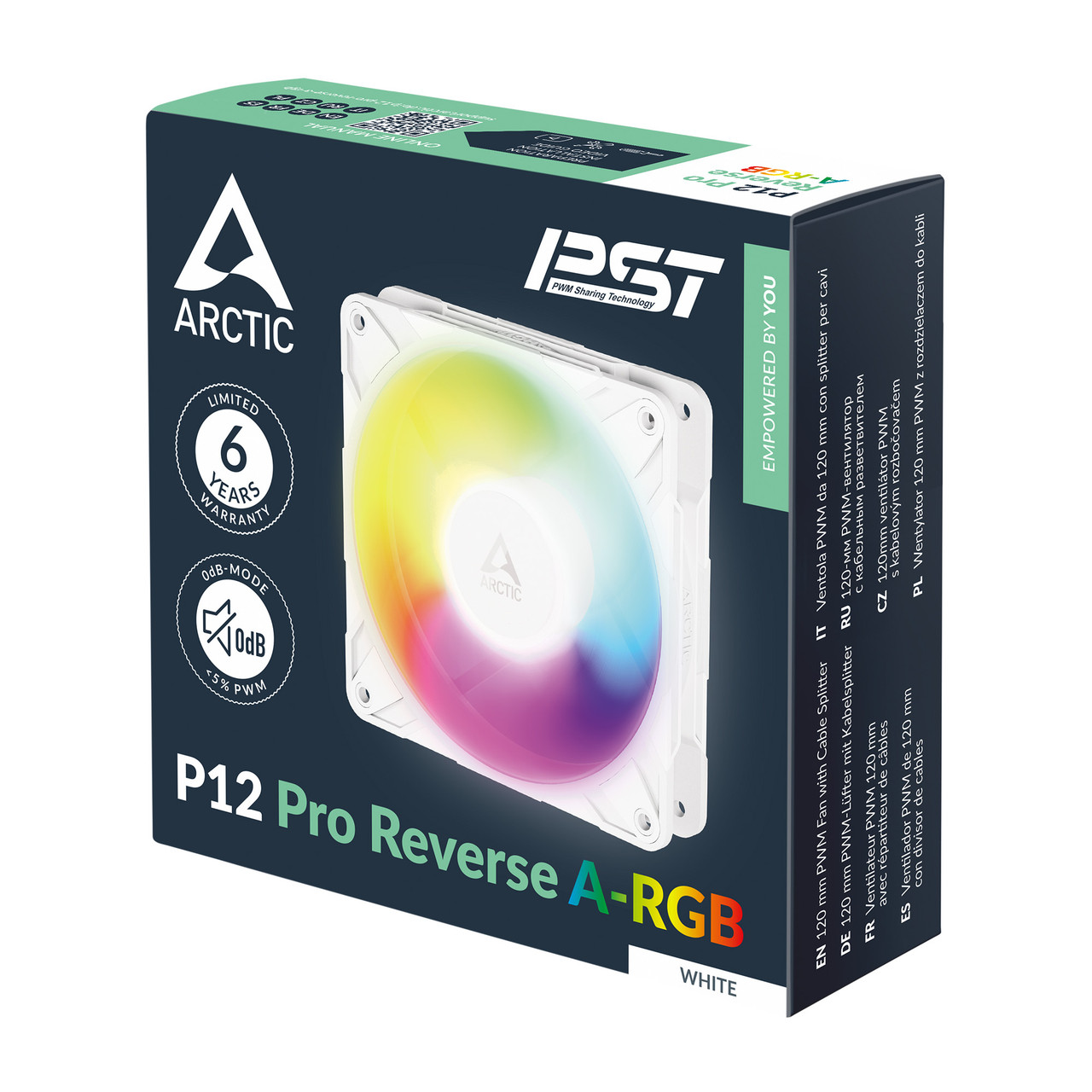Arctic P12 Pro Reverse A-RGB PWM | 120 mm | 3000 rpm | 4-Pin Case Fan with Cable Splitter (White) ACFAN00325A