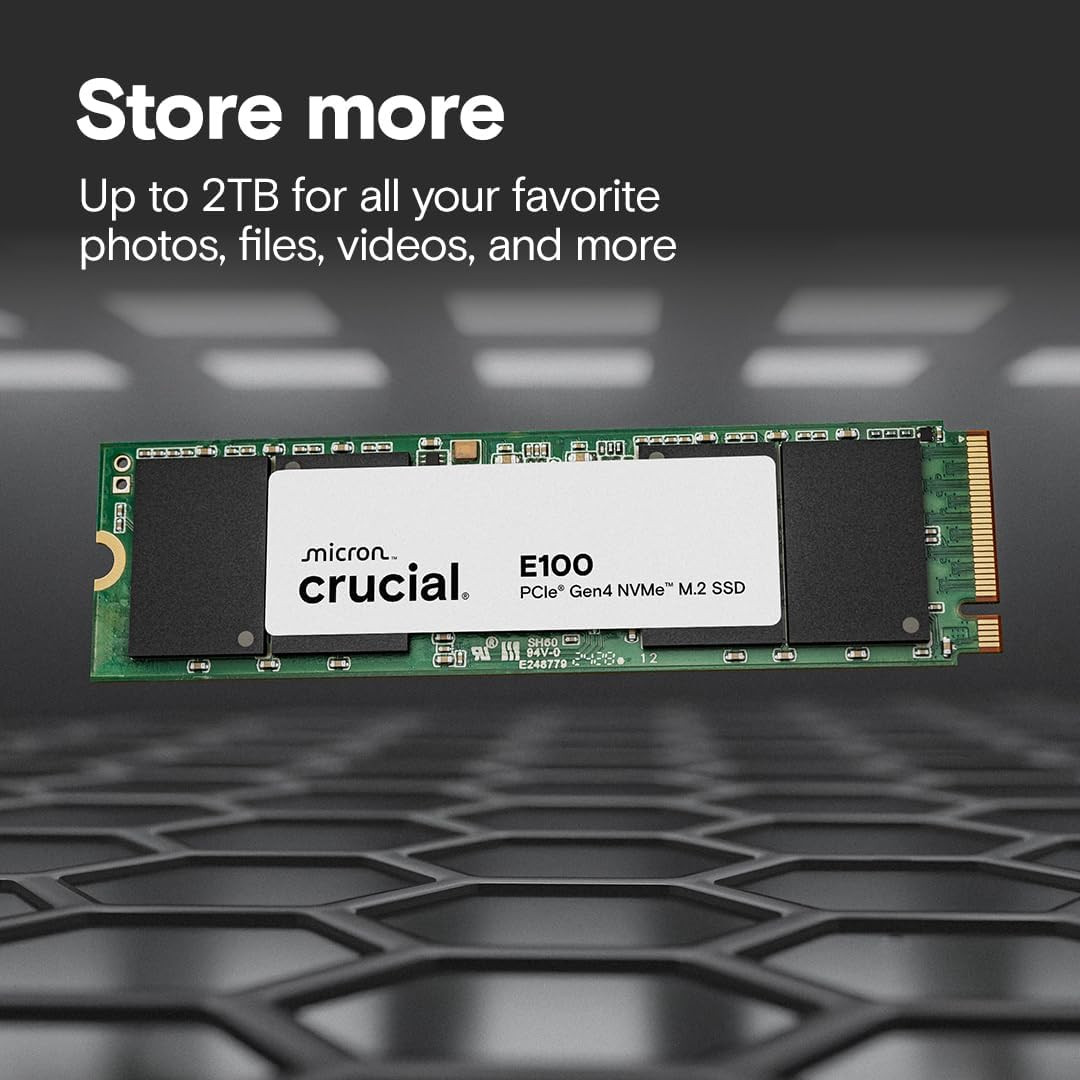 Crucial E100 2TB M.2 NVMe PCIe Gen4 Internal SSD, Up to 5,000MB/s, Laptop & Desktop Compatible CT2000E100SSD8
