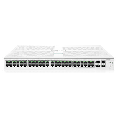 The Instant On 1930 JL685A#ABA is a 24-port Gigabit smart managed switch with PoE support on 12 ports, ideal for powering access points, IP cameras, and VoIP phones.