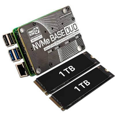 NVMe Base Duo M.2 HAT PCIe Extension w/ (2-Pack) of 1 TB M.2 2280 Internal Solid State Drive SSD