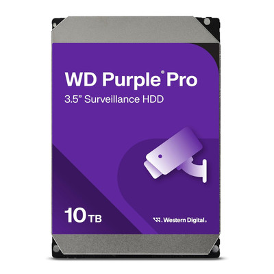 The WD 10TB Purple Pro Surveillance Hard Drive offers robust storage optimized for 24/7 surveillance systems, supporting up to 64 HD cameras with AllFrame AI technology.