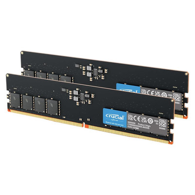 The Crucial 32GB DDR5 RAM Kit (2x16GB) delivers high-speed performance with speeds up to 5600MHz (available in 5200MHz and 4800MHz variants).