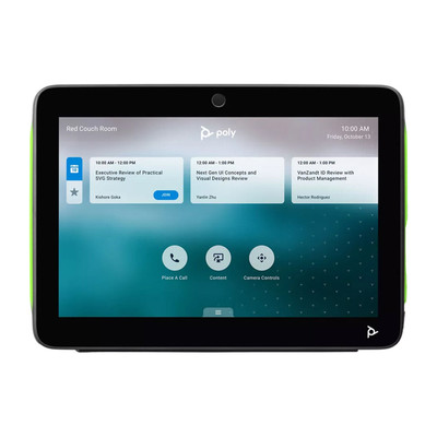 Easily control video meetings and room functions with the intuitive 10.1-inch Poly TC10 Touch Controller.
