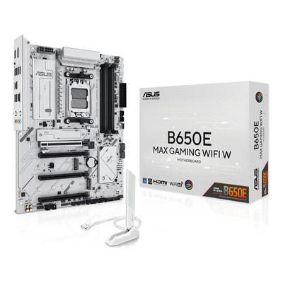 ASUS AM5 ATX Motherboard, White PCB, DDR5, PCIe 5.0, 3X M.2, Wi-Fi 6E, Aura Sync, Advanced AI PC B650E MAX GAMING WIFI W