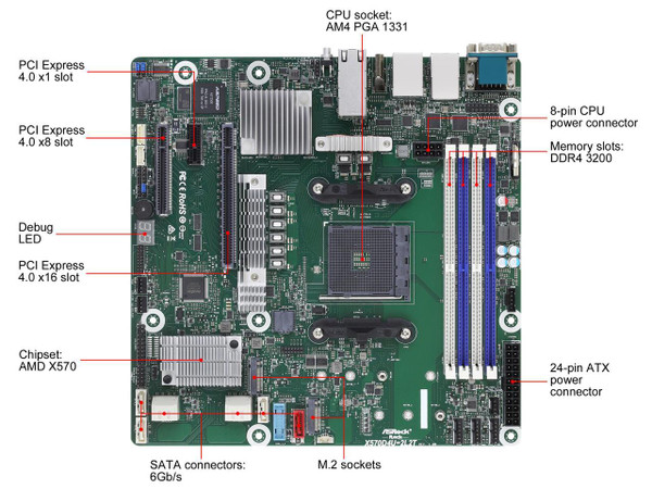 ASRock X570D4U 2L2T Socket AM4 AMD X570 DDR4 SATA3 USB 3.2