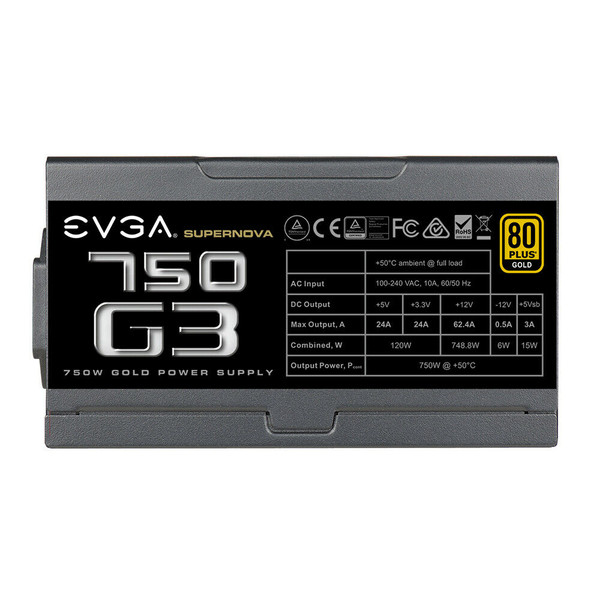 EVGA 220-G3-0750-X1 Super Nova 750 G3, 80 Plus Gold 750W, Fully Modular,  Eco Mode with New HDB Fan Power Supply, 10 Year Warranty