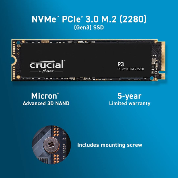 Crucial P3 4TB PCIe 3.0 3D NAND NVMe M.2 SSD, up to 3500MB/s