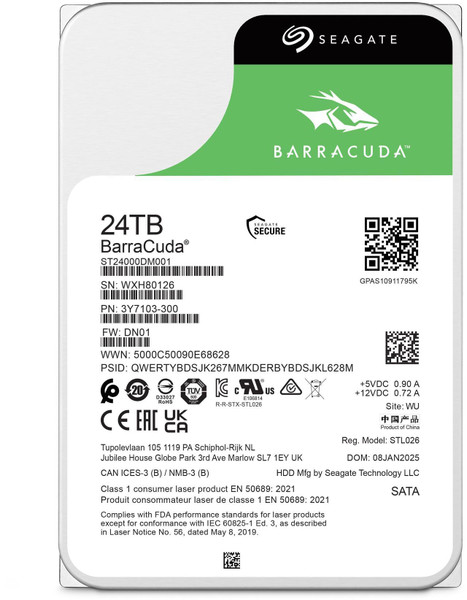 Seagate BarraCuda 24TB 7200 RPM 512MB Cache SATA 6.0Gb/s 3.5