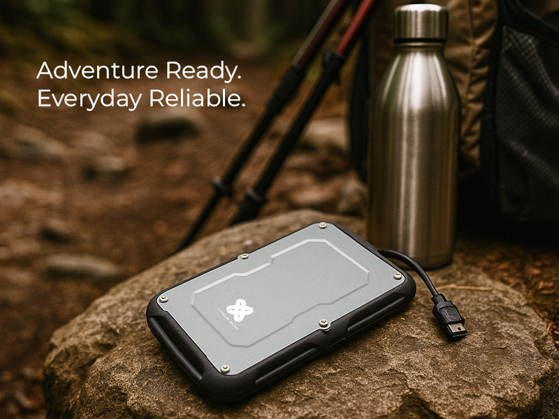 built for adventure and extreme conditions. It's IP66-rated aluminum shell and shock-absorbing bumper shield against dust, water, and drops.