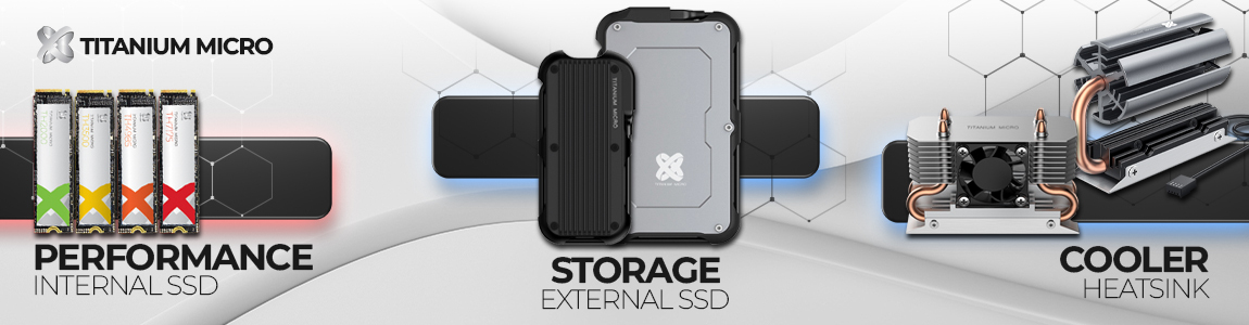 Titanium Micro external SSD, internal SSD, and NVME heatsink cooler