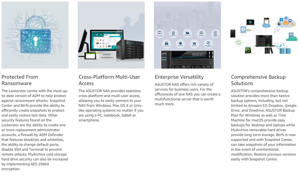 Asustor AS6604T LOCKERSTOR 4, Small Office 4-Bays NAS, Quad-Core CPU ...