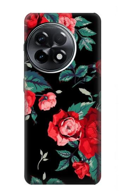 W3112 Rose Floral Pattern Black Funda Carcasa Case y Caso Del Tirón Funda para OnePlus 11R