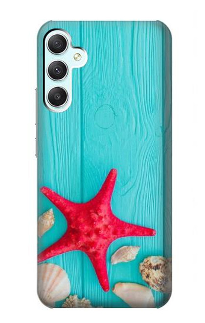 W3428 Aqua Wood Starfish Shell Funda Carcasa Case y Caso Del Tirón Funda para Samsung Galaxy A34 5G
