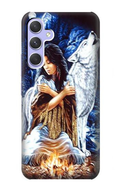 W0147 Grim Wolf Indian Girl Funda Carcasa Case y Caso Del Tirón Funda para Samsung Galaxy A54 5G