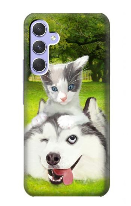 W3795 Kitten Cat Playful Siberian Husky Dog Paint Funda Carcasa Case y Caso Del Tirón Funda para Samsung Galaxy A54 5G