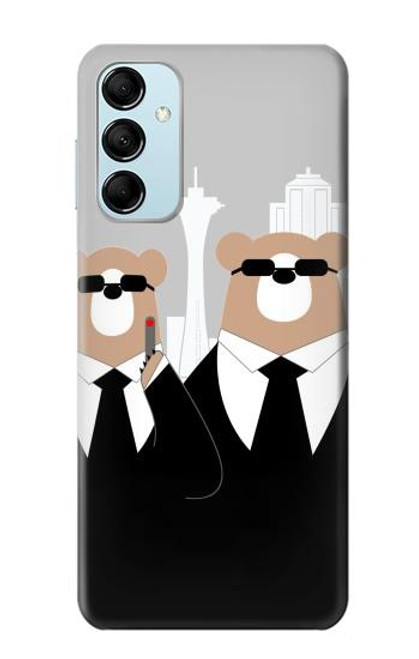 W3557 Bear in Black Suit Funda Carcasa Case y Caso Del Tirón Funda para Samsung Galaxy M14