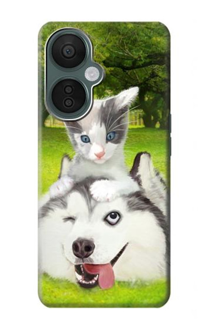 W3795 Kitten Cat Playful Siberian Husky Dog Paint Funda Carcasa Case y Caso Del Tirón Funda para OnePlus Nord CE 3 Lite, Nord N30 5G