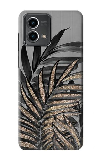 W3692 Gray Black Palm Leaves Funda Carcasa Case y Caso Del Tirón Funda para Motorola Moto G Stylus 5G (2023)