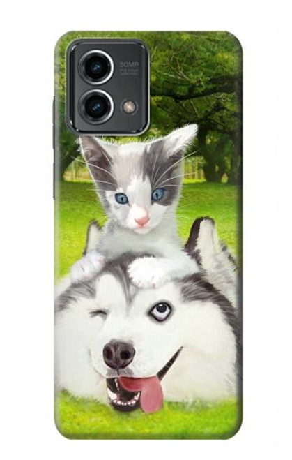 W3795 Kitten Cat Playful Siberian Husky Dog Paint Funda Carcasa Case y Caso Del Tirón Funda para Motorola Moto G Stylus 5G (2023)