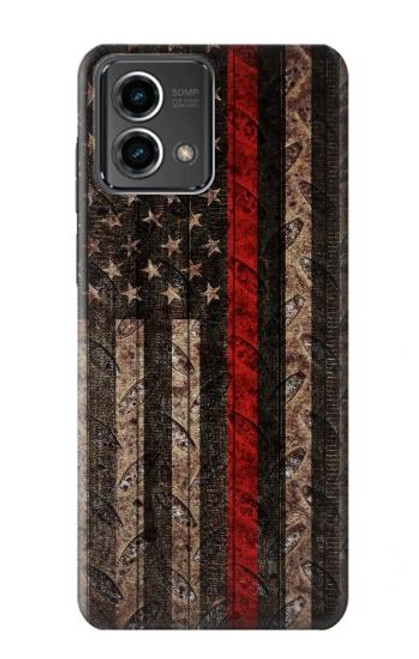 W3804 Fire Fighter Metal Red Line Flag Graphic Funda Carcasa Case y Caso Del Tirón Funda para Motorola Moto G Stylus 5G (2023)