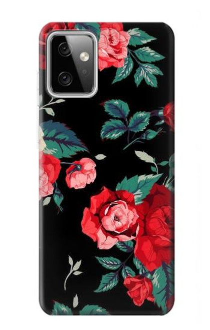 W3112 Rose Floral Pattern Black Funda Carcasa Case y Caso Del Tirón Funda para Motorola Moto G Power (2023) 5G