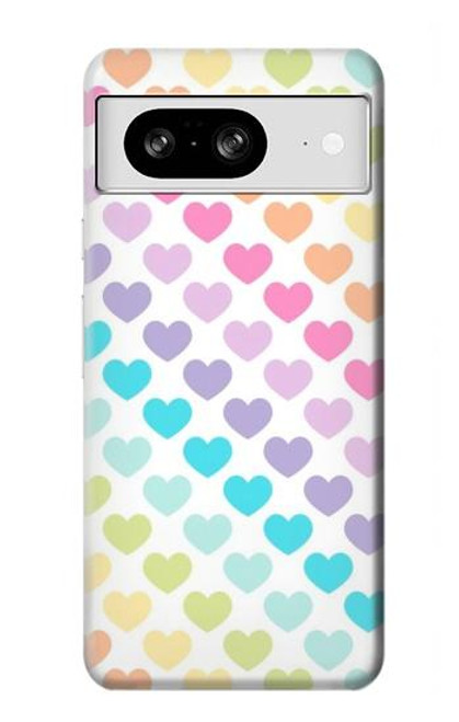 W3499 Colorful Heart Pattern Funda Carcasa Case y Caso Del Tirón Funda para Google Pixel 8