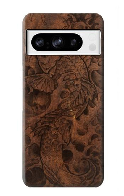 W3405 Fish Tattoo Leather Graphic Print Funda Carcasa Case y Caso Del Tirón Funda para Google Pixel 8 pro