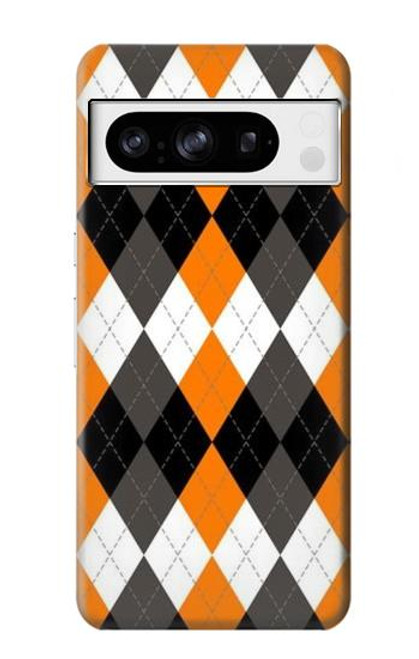 W3421 Black Orange White Argyle Plaid Funda Carcasa Case y Caso Del Tirón Funda para Google Pixel 8 pro