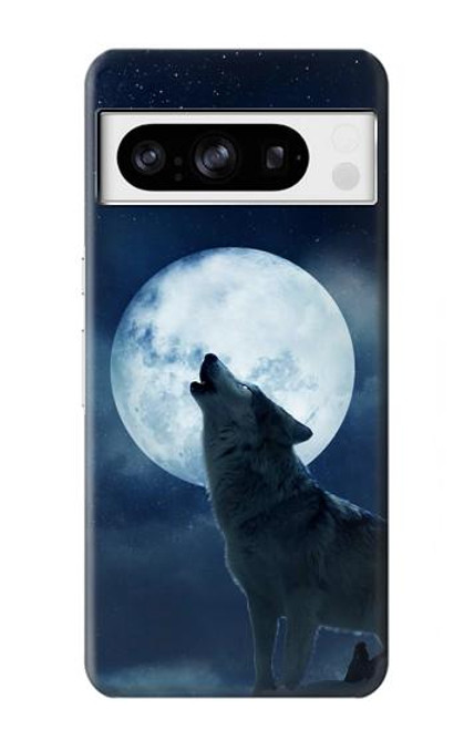 W3693 Grim White Wolf Full Moon Funda Carcasa Case y Caso Del Tirón Funda para Google Pixel 8 pro