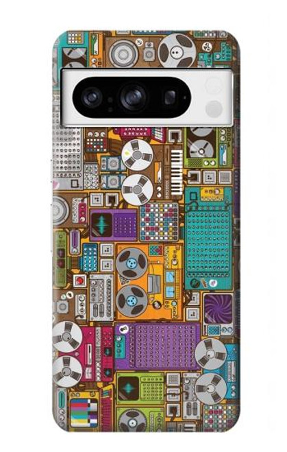 W3879 Retro Music Doodle Funda Carcasa Case y Caso Del Tirón Funda para Google Pixel 8 pro