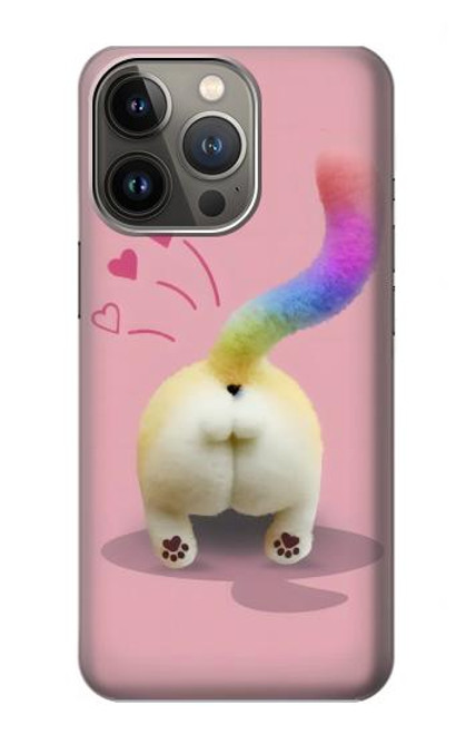 W3923 Cat Bottom Rainbow Tail Funda Carcasa Case y Caso Del Tirón Funda para iPhone 14 Pro Max