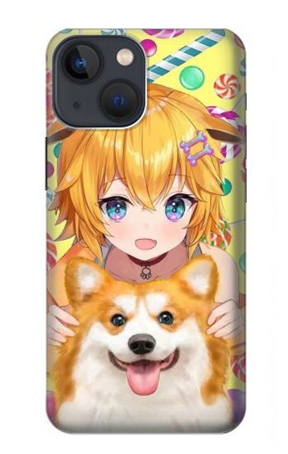 W3918 Baby Corgi Dog Corgi Girl Candy Funda Carcasa Case y Caso Del Tirón Funda para iPhone 13 mini