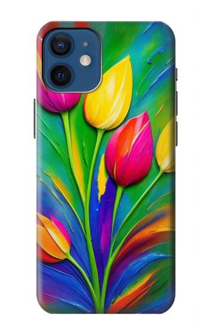 W3926 Colorful Tulip Oil Painting Funda Carcasa Case y Caso Del Tirón Funda para iPhone 12 mini