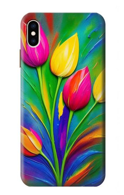 W3926 Colorful Tulip Oil Painting Funda Carcasa Case y Caso Del Tirón Funda para iPhone XS Max