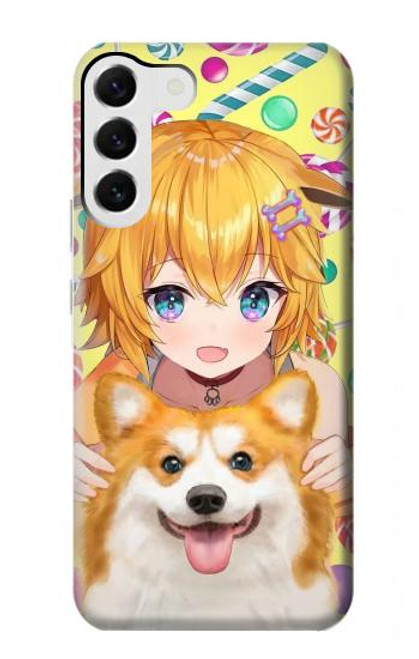 W3918 Baby Corgi Dog Corgi Girl Candy Funda Carcasa Case y Caso Del Tirón Funda para Samsung Galaxy S23 Plus