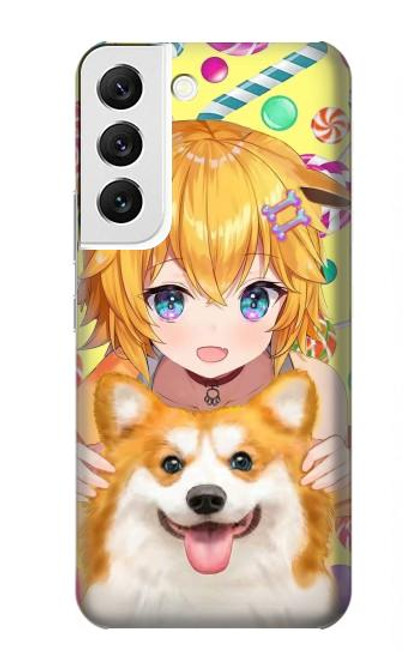 W3918 Baby Corgi Dog Corgi Girl Candy Funda Carcasa Case y Caso Del Tirón Funda para Samsung Galaxy S22