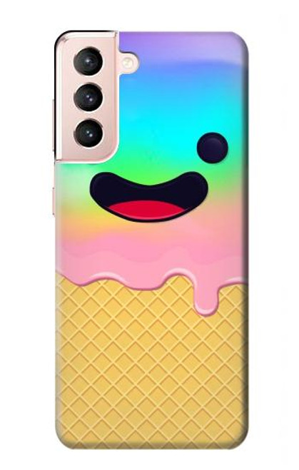 W3939 Ice Cream Cute Smile Funda Carcasa Case y Caso Del Tirón Funda para Samsung Galaxy S21 5G