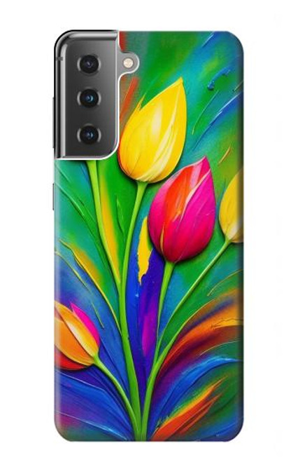 W3926 Colorful Tulip Oil Painting Funda Carcasa Case y Caso Del Tirón Funda para Samsung Galaxy S21 Plus 5G, Galaxy S21+ 5G