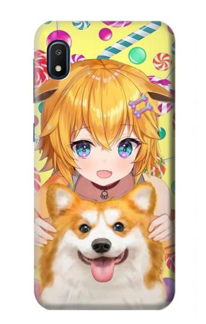 W3918 Baby Corgi Dog Corgi Girl Candy Funda Carcasa Case y Caso Del Tirón Funda para Samsung Galaxy A10e