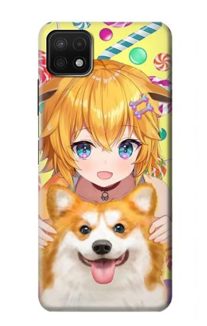 W3918 Baby Corgi Dog Corgi Girl Candy Funda Carcasa Case y Caso Del Tirón Funda para Samsung Galaxy A22 5G