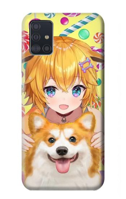 W3918 Baby Corgi Dog Corgi Girl Candy Funda Carcasa Case y Caso Del Tirón Funda para Samsung Galaxy A51 5G